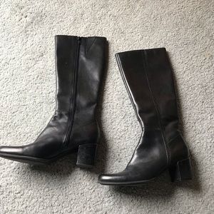 black leather knee high boots